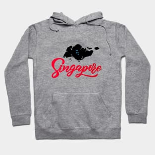 Hand lettering modern calligraphy Singapore text with map silhouette black color. Hoodie